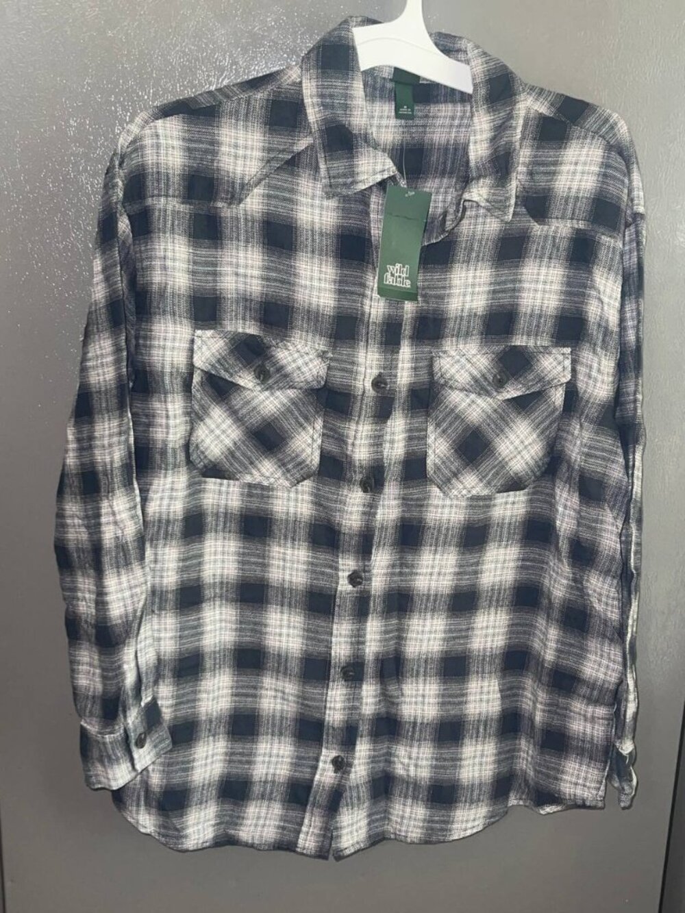 Women's Oversized Grey Plaid Flannel Shirt M